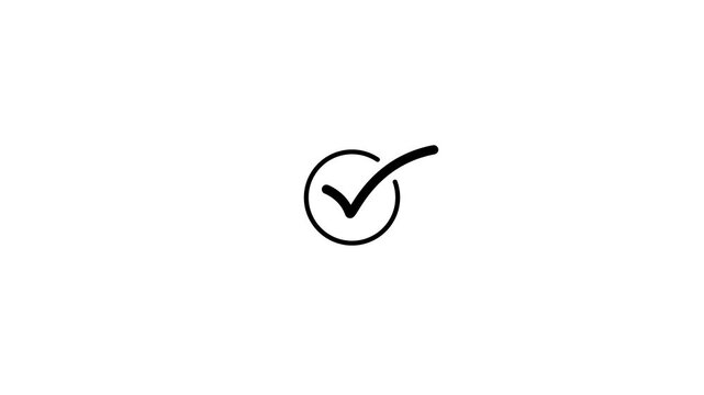 Handwritten Check Mark Drawn with Marker Inside a Circle Black Ink on White Background