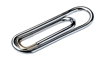 Sleek Paperclip: A close-up shot of a pristine, silver paperclip against a simple background, perfect for showcasing the details of its design.