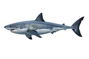 Fototapeta premium Great white shark swimming with powerful presence (transparent background)