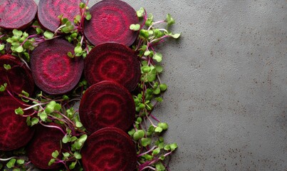 A bunch of red beets with green sprouts on top