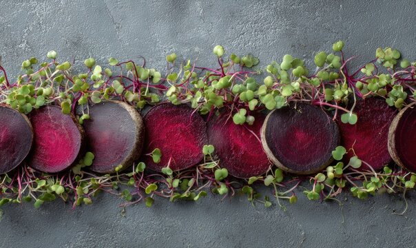 A row of beets with sprouts on top