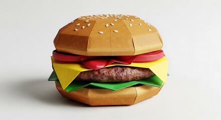 Paper crafted hamburger with sesame seeds on bun