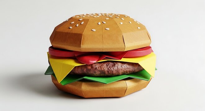 Paper crafted hamburger with sesame seeds on bun
