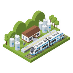 Modern Train Station with Railway and Buildings.