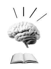 Halftone Brain Above Open Book Concept Illustration Representing Learning, Knowledge, Education And Creativity