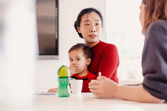 Young mothers talking about motherhood