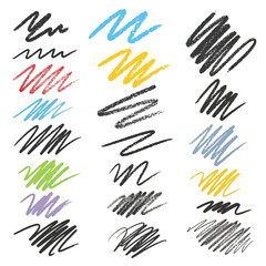 Obraz premium Doodle chalk underline set. Crayon and pastel pencil sketchy lines, scrawls, and highlight strokes. Vector illustration