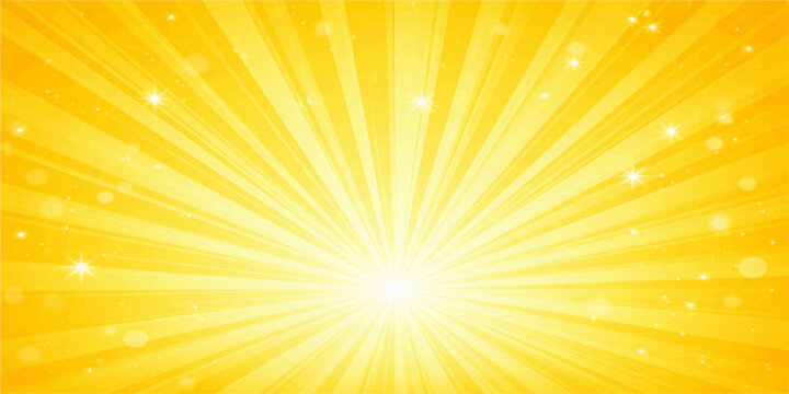 Abstract yellow sunburst background with rays and bright sunlight vector