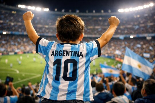 Argentina Boy Soccer Fan Celebrate in Stadium
