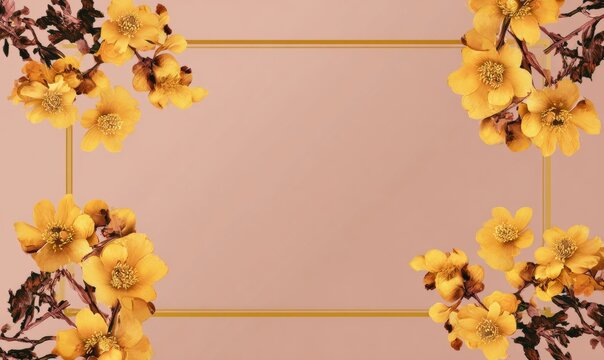 Warm ivory pink background with border of winter aconite