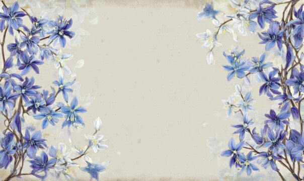 Warm ivory background with frame of scilla blossoms