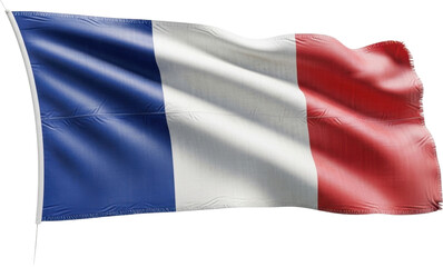 A vibrant, billowing French flag evokes a sense of national pride and can be used in travel content, international marketing, or educational materials