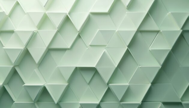 Mint green geometric triangular pattern with light and shadow creating depth. Modern 3D background design. Abstract texture repeats with subtle shifts in surface planes.