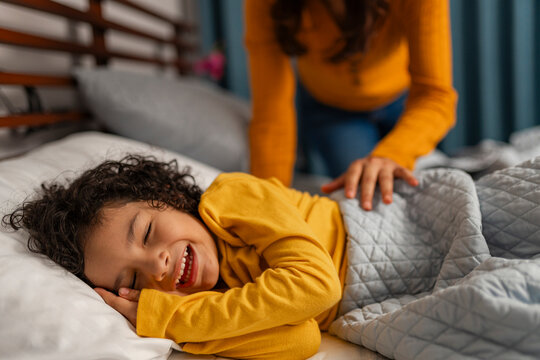 Girl pretending to be asleep