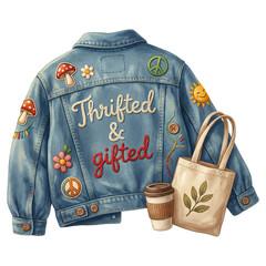 Naklejka premium Illustration of a denim jacket embroidered 