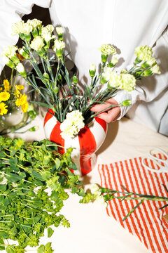 Vibrant Flower Arrangement with Red Vase Flash Light 