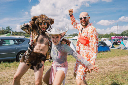 Group in colorful costumes at outdoor festival