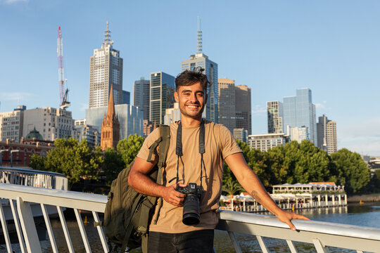 Portrait of a photographer near in front of Melbourne Australia city