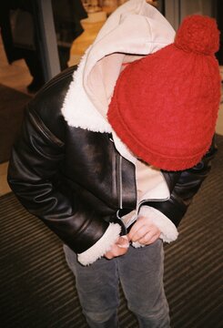 Kid in cozy winter jacket
