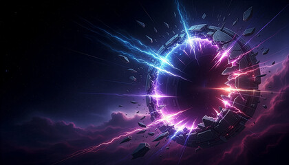 Fototapeta premium Futuristic Cracked Portal with Lightning Energy Burst Abstract Background