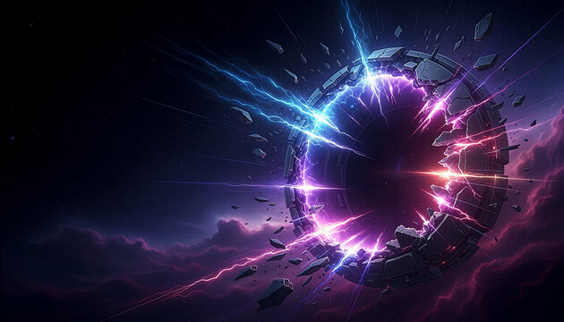 Futuristic Cracked Portal with Lightning Energy Burst Abstract Background