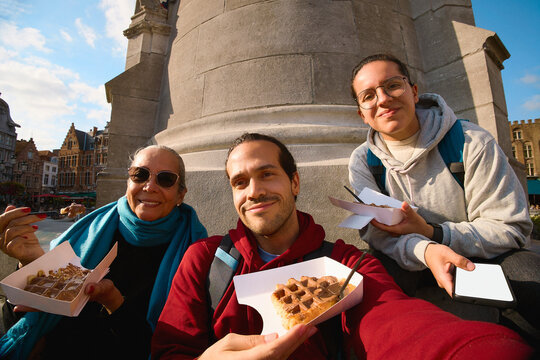  Family Enjoying Belgian Waffles