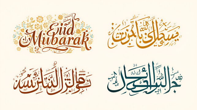 Arabic Typography Eid Mubarak Eid Al-Adha Eid Saeed , Eid Al-Fitr text Calligraphy ,