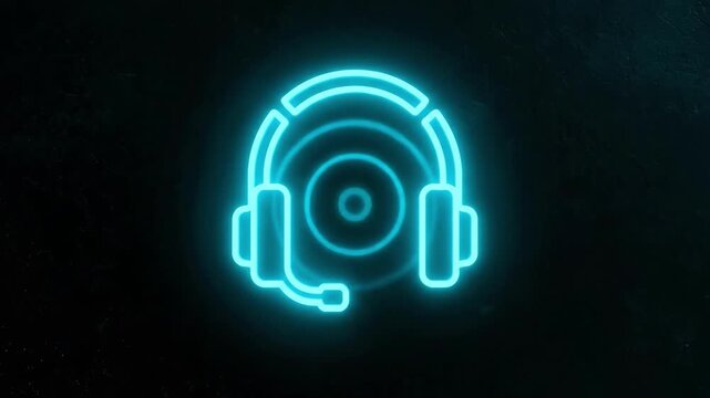 A vibrant neon headset icon against a dark background evokes a sense of modern communication and tech support. Ideal for illustrating customer service