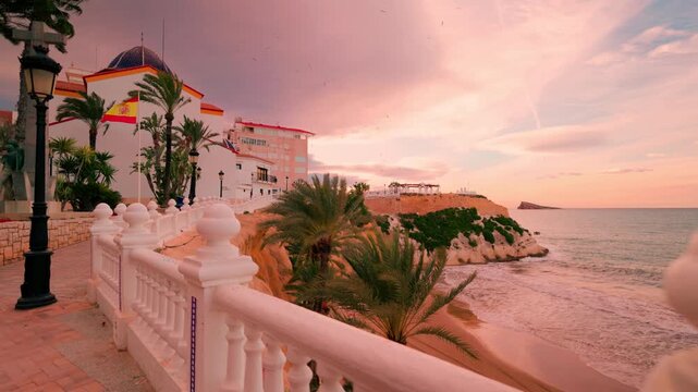 Balcon del mediterraneo viewpoint during a beautiful sunset in benidorm, spain