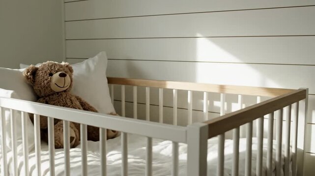 Seekor kucing di atas atap dan tikus di dalam ruangan dengan arsitektur kayu mewah yang menampilkan jendela, tangga, dan boks bayi di kamar tidur