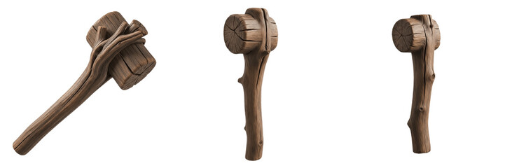 Primitive wooden club, prehistoric weapon, Paleolithic and Neolithic hand-held bludgeon, early human combat tool, primitive hunting club, archaeological artifact, stone-tipped or plain wooden club, an © Turlandi