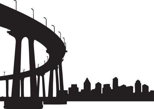 San Diego Coronado bridge Silhouette vector white background