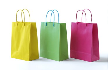 Yellow Green and Pink Paper Shopping Bags Arranged