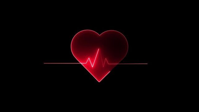 Red Heartbeat Line Graph Pulse on Black Background Medical Health Symbol electrocardiogram.