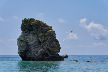 Naklejka premium Rock formation showing a face profile in clear sea
