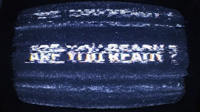 ARE YOU READY Text with Static and Glitch Effect on Old Television Display