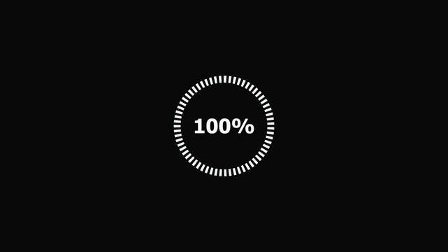 Loading progress bar animation 100 percent white on black background.