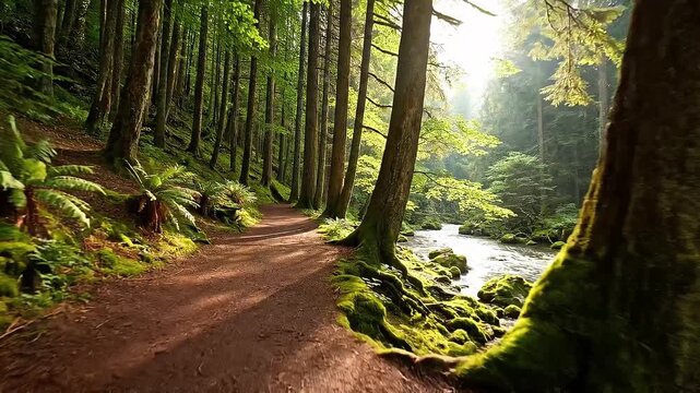 Serene and Tranquil Trail Through Lush Green Forest Scenery