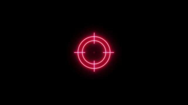 Glowing neon light target icon animation. Military training, Military target icon animation on black background. 4k video