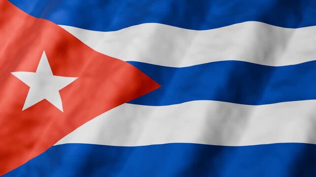 3D animation of Cuba national flag waving in the wind, seamless loop background in 4K. Blue and white stripes with red triangle and white star, independence and national identity. Motion graphic