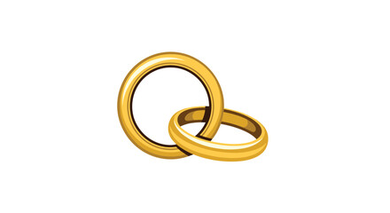 Two shiny gold wedding bands are interlocked and positioned slightly askew on a clean white background, creating a simple and elegant display.