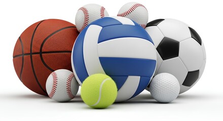 A Variety of Sports Balls Arranged Together on a White Background.