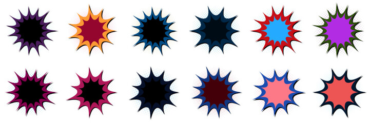 Set of colorful retro comic book action burst elements for vintage pop art graphic design © SimpleDesignStudio