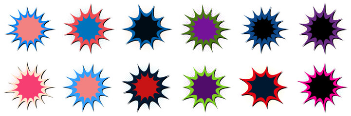 Set of colorful retro pop art comic book explosion stickers and starburst frames for digital design © SimpleDesignStudio