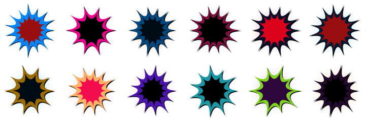 Colorful comic book explosion speech bubbles for retro pop art design and social media marketing graphics © SimpleDesignStudio