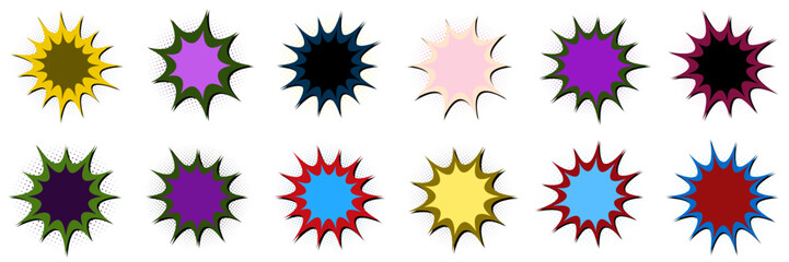 Retro Comic Book Explosion Speech Bubbles for Pop Art Graphic Design © SimpleDesignStudio