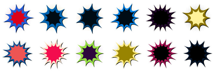 Set of retro comic book action burst stickers and explosion speech bubbles for pop art design © SimpleDesignStudio