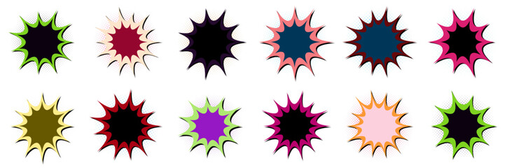 Vintage comic book sound effect speech bubbles and colorful pop art explosion starburst elements © SimpleDesignStudio