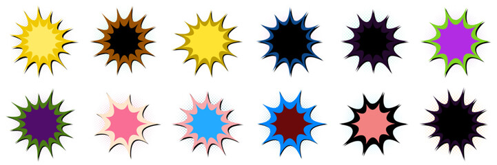 Comic Book Style Explosion Speech Bubbles, Retro Pop Art Action Elements © SimpleDesignStudio