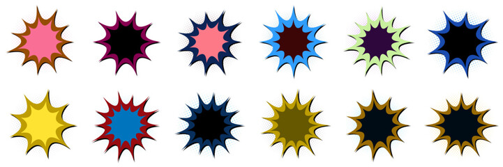 Colorful vintage superhero action starburst shapes and comic speech bubbles for digital marketing © SimpleDesignStudio